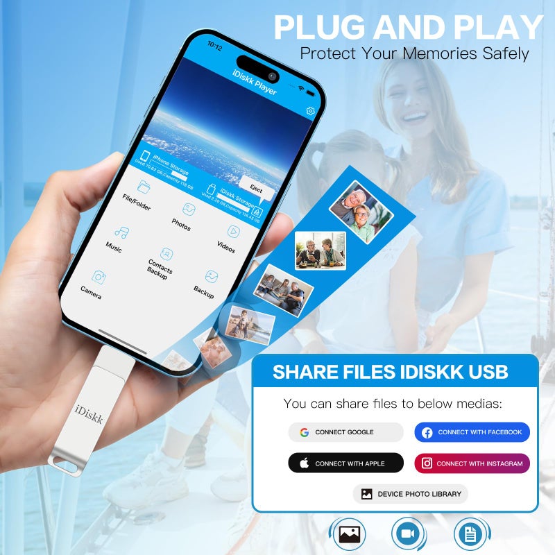 iDiskk App-le Mfi Certified 128GB iDiskk iPhone Flash Drive,for Photos and Videos,Photo Stick, iPad Flashdrive,iPhone USB Storage, iPad iPhone Photo Storage Stick,for Mac,iPad,PC Thumb Drive Auto Backup - Image 4